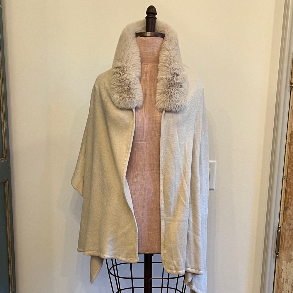 Coco + Carmen Cream Poncho with Faux Fur Collar